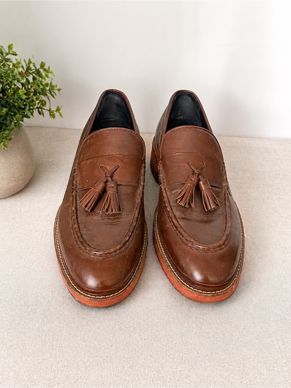 Men's Cole Haan Brown Leather Tassel Loaferssize 10
